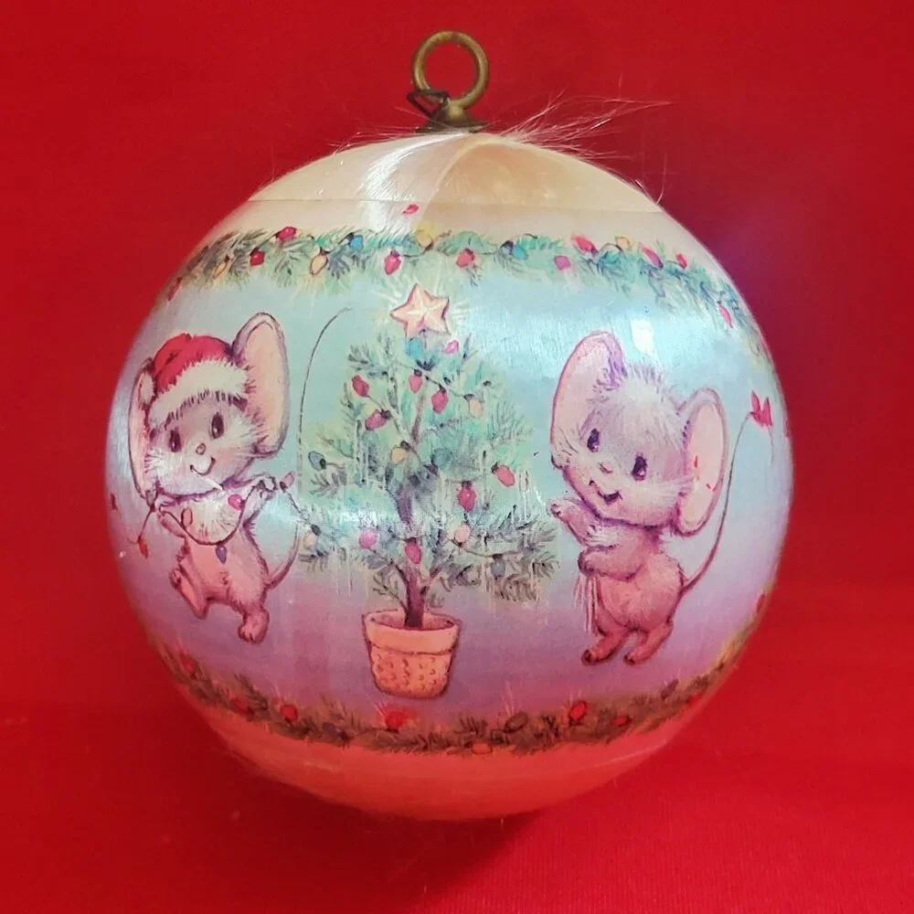 Vintage Hallmark Christmas Mouse Silk Ball Ornament 1977